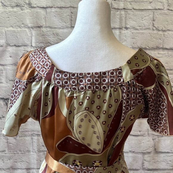 Equestrian Print Scoop Neck Belted Satin Tunic | Women's Size Small - Picture 8 of 11